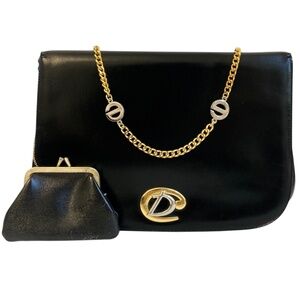 Dior Black Leather Shoulder Bag - CD Logo Hardware & Two-Tone Chain - Vintage